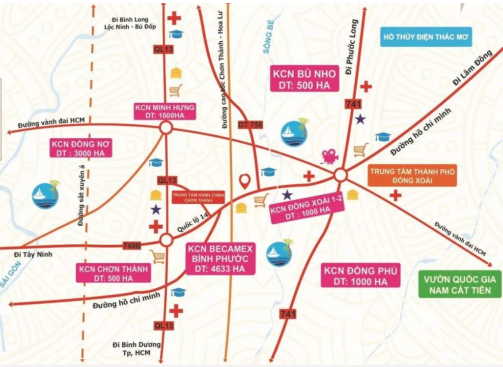Bản đồ giao thông hiện hữu của Chơn Thành, Bình Phước